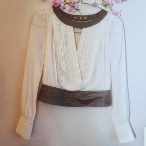 Double Zero Chiffon Long Sleeve Cream Blouse Small